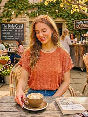 Vintage Orange Short-Sleeve Knit Top
